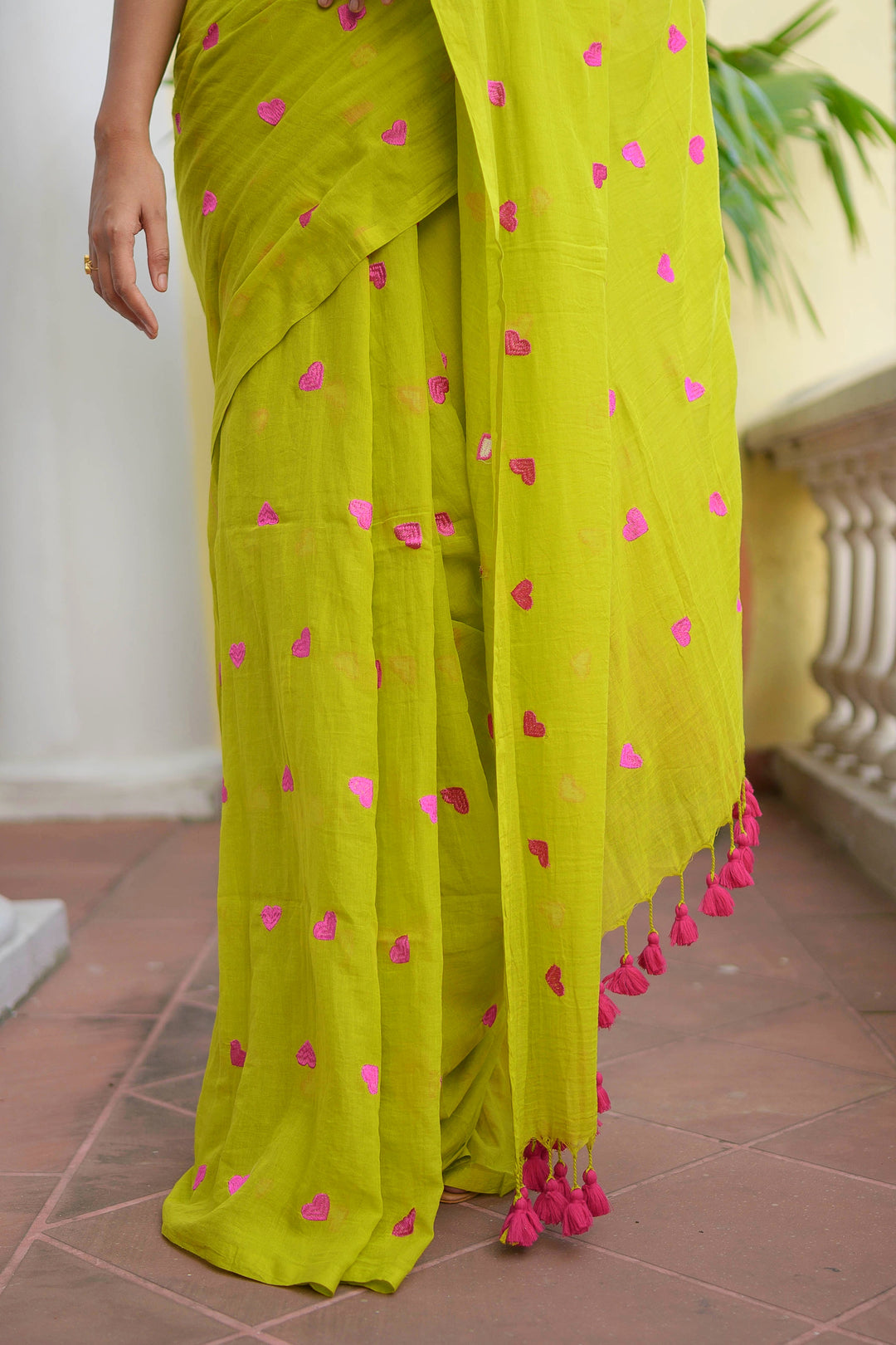 Lime Green Love Mulmul Cotton Saree