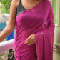 Magenta Sequined Mulmul Cotton Saree