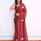 Brown Embroidered Mulmul Cotton Saree