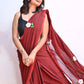 Brown Embroidered Mulmul Cotton Saree