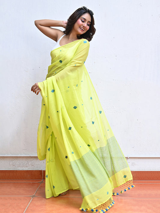 Green Mulmul Cotton Saree