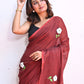 Brown Embroidered Mulmul Cotton Saree