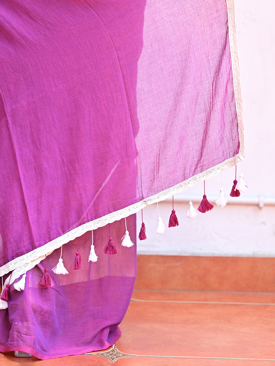 Purple Mulmul Cotton Saree