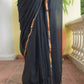 Black Golden Mulmul Cotton Saree