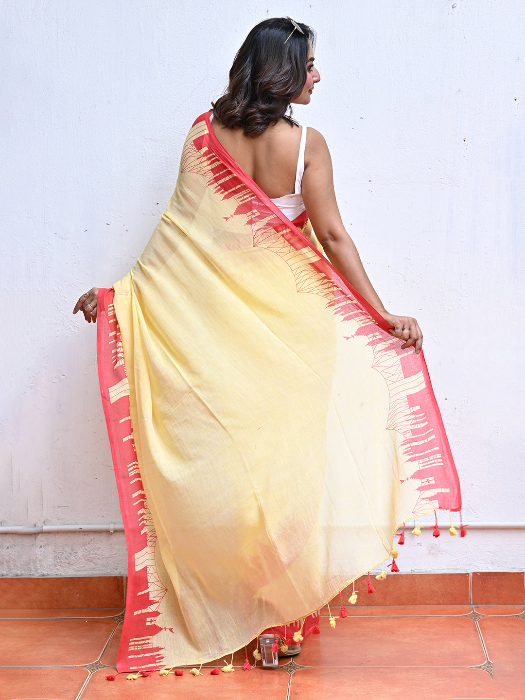 Yellow Mulmul Cotton Saree