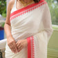 Elegant White And Red Cotton Saree