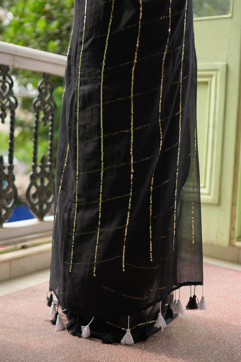 Black Sequined Mulmul Cotton Saree