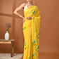 Hand Painted Yellow Mulmul Cotton Saree