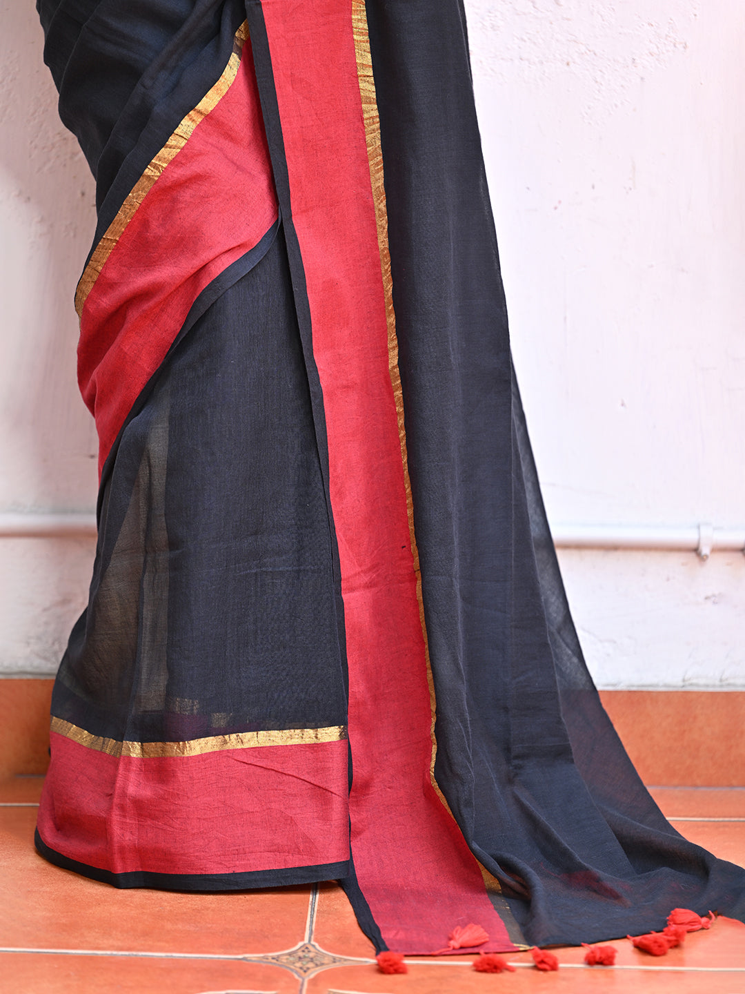 Black Mulmul Cotton Saree