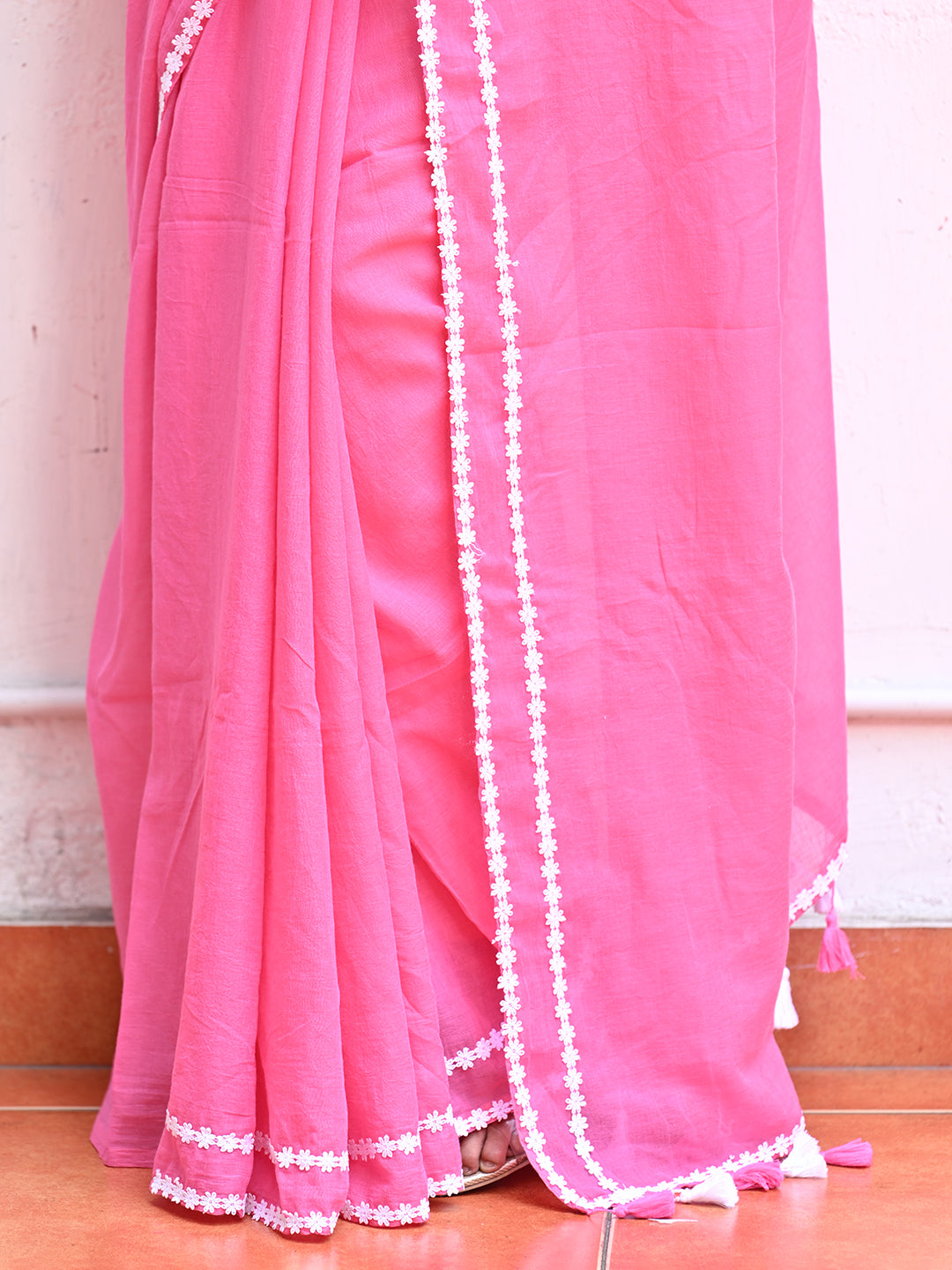 Pink Mulmul Cotton Saree