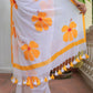 Hibiscus Hand Painted Mulmul Cotton Saree