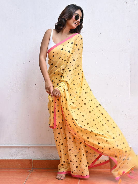Yellow Love Mulmul Cotton Saree