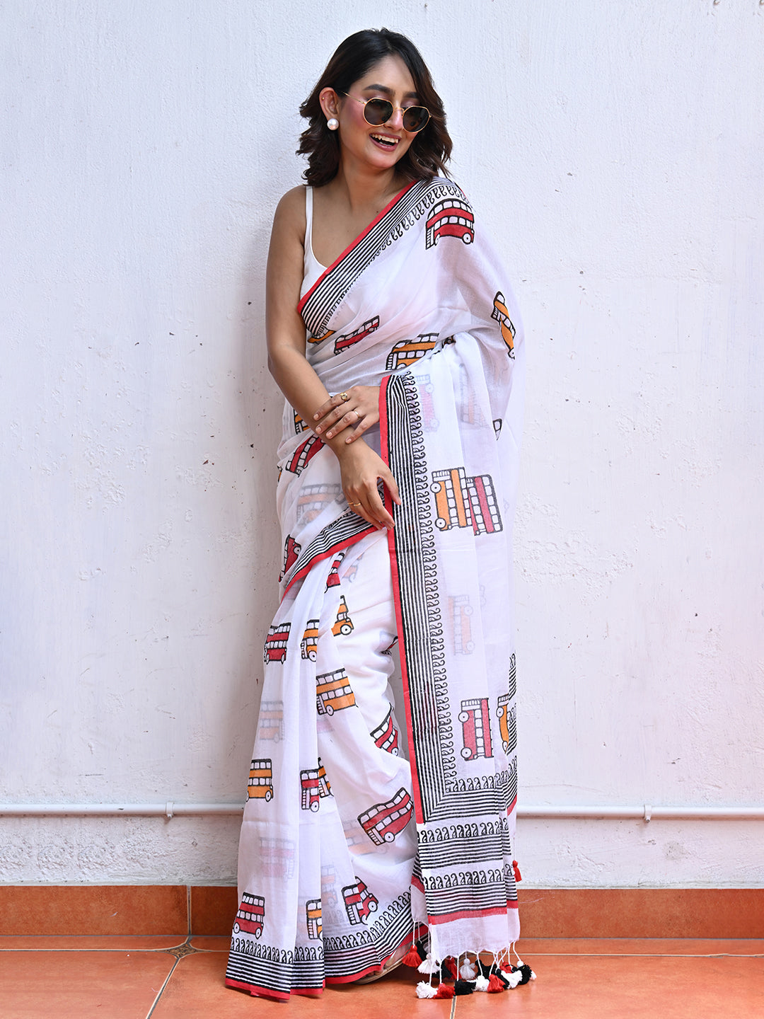 White Mulmul Cotton Saree