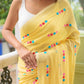 Yellow Embroidery Mulmul Cotton Saree