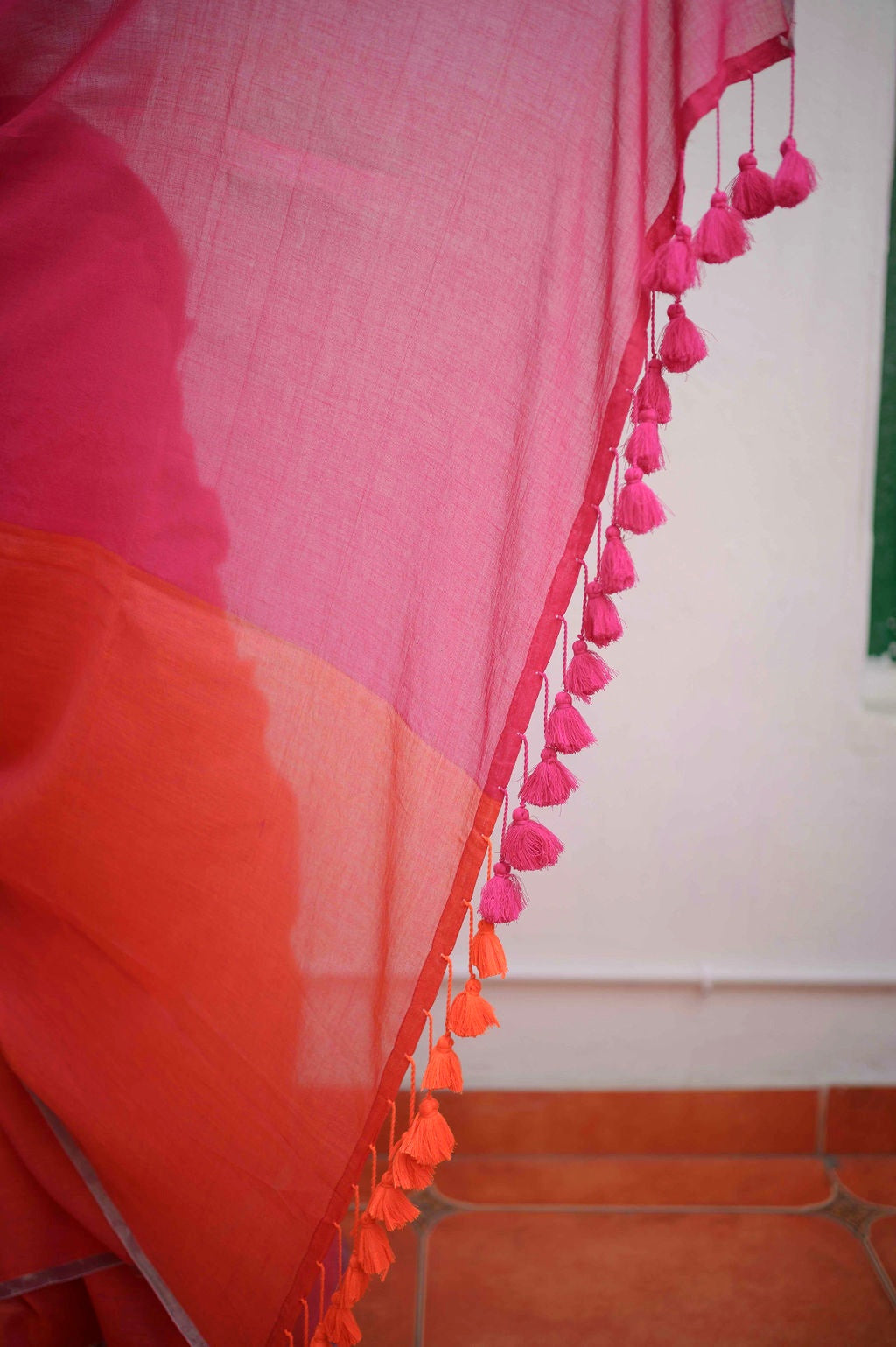 Pink And Orange Mulmul Cotton Saree