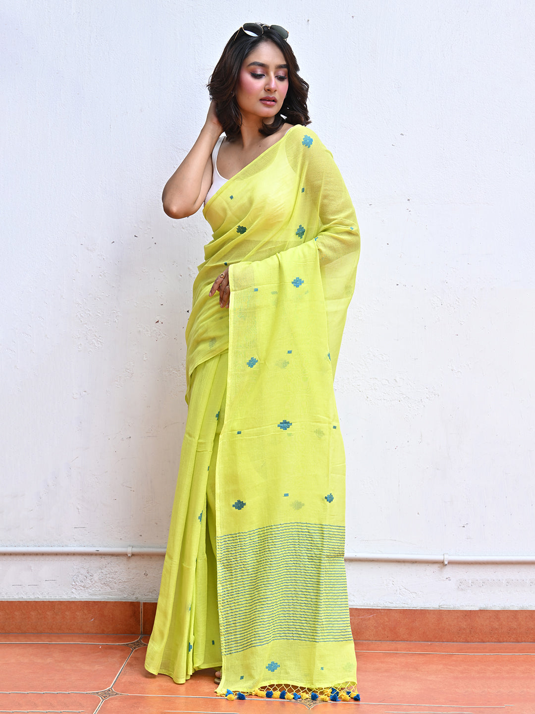 Green Mulmul Cotton Saree