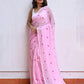 Pink Flower Mulmul Cotton Saree