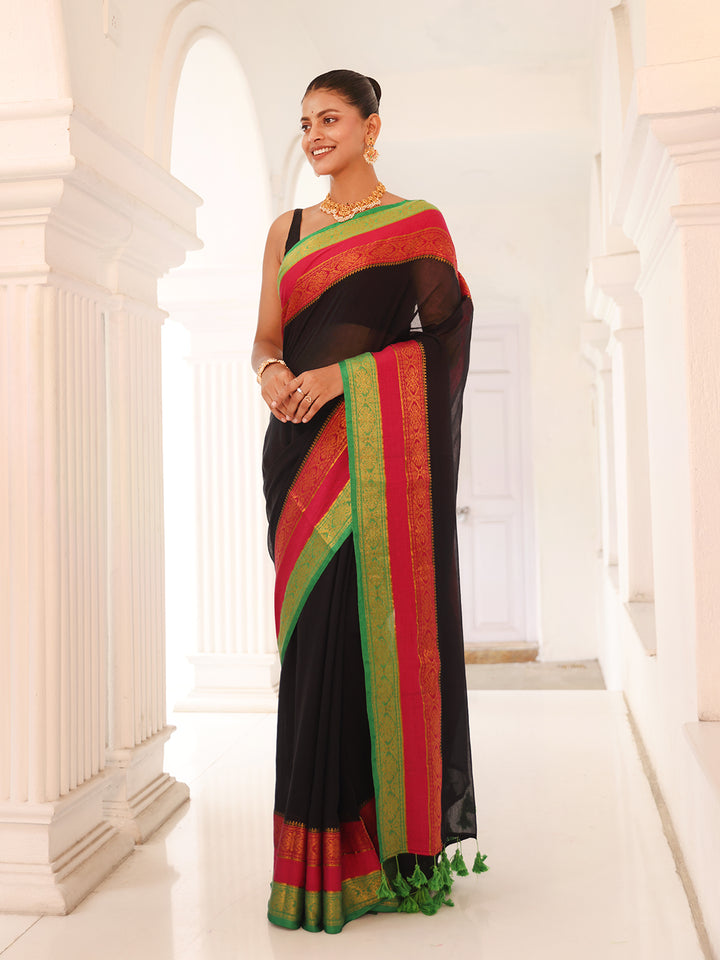 Black Mulmul Cotton Saree
