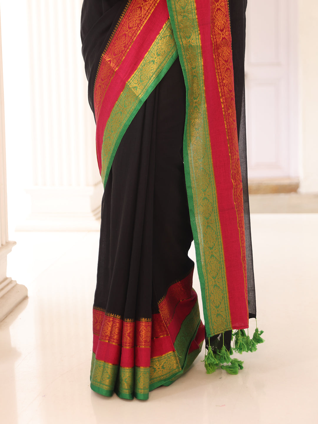 Black Mulmul Cotton Saree