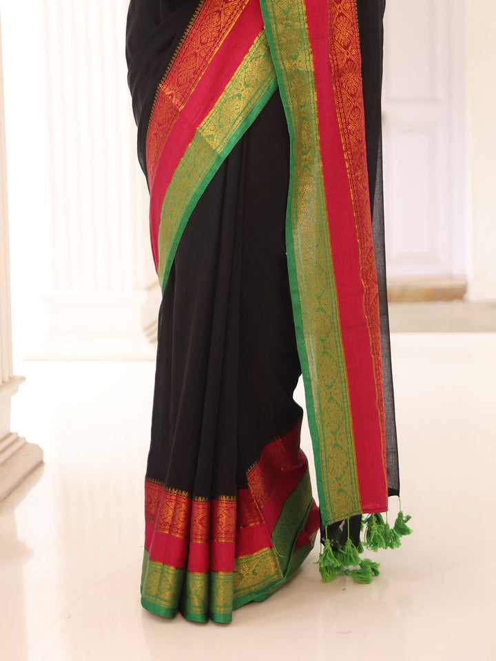 Black Mulmul Cotton Saree