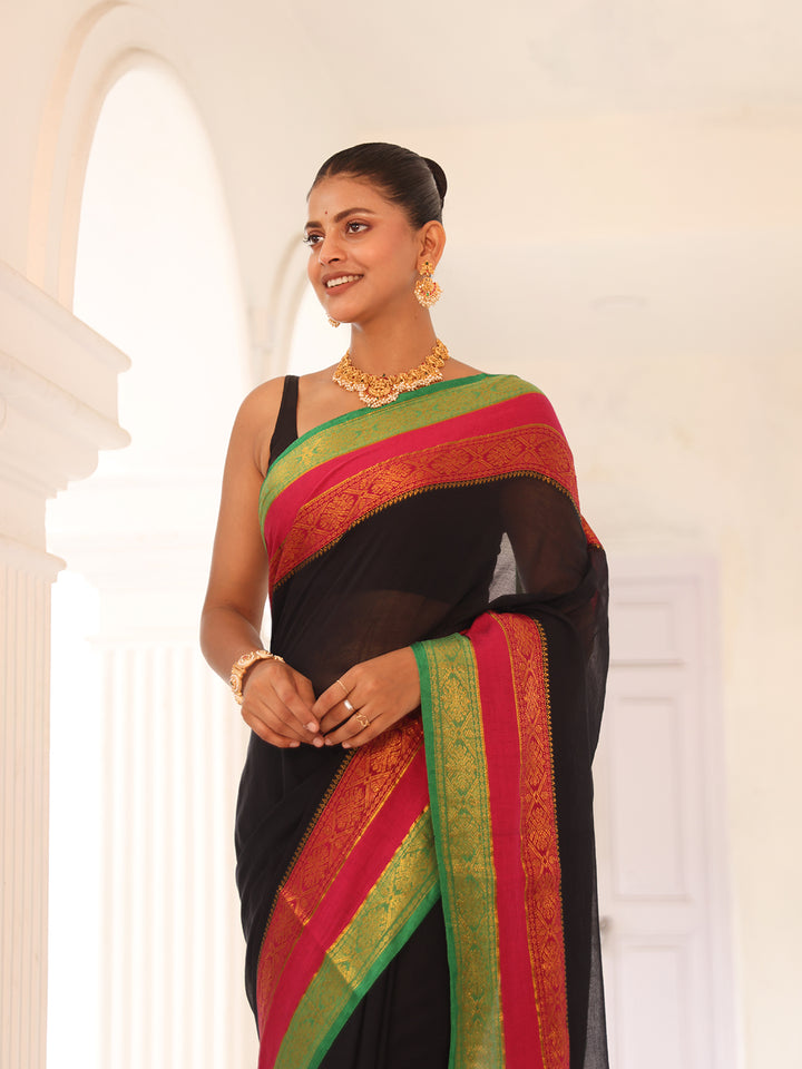 Black Mulmul Cotton Saree