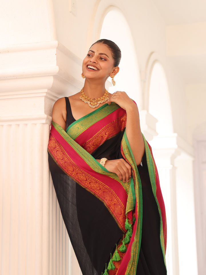 Black Mulmul Cotton Saree