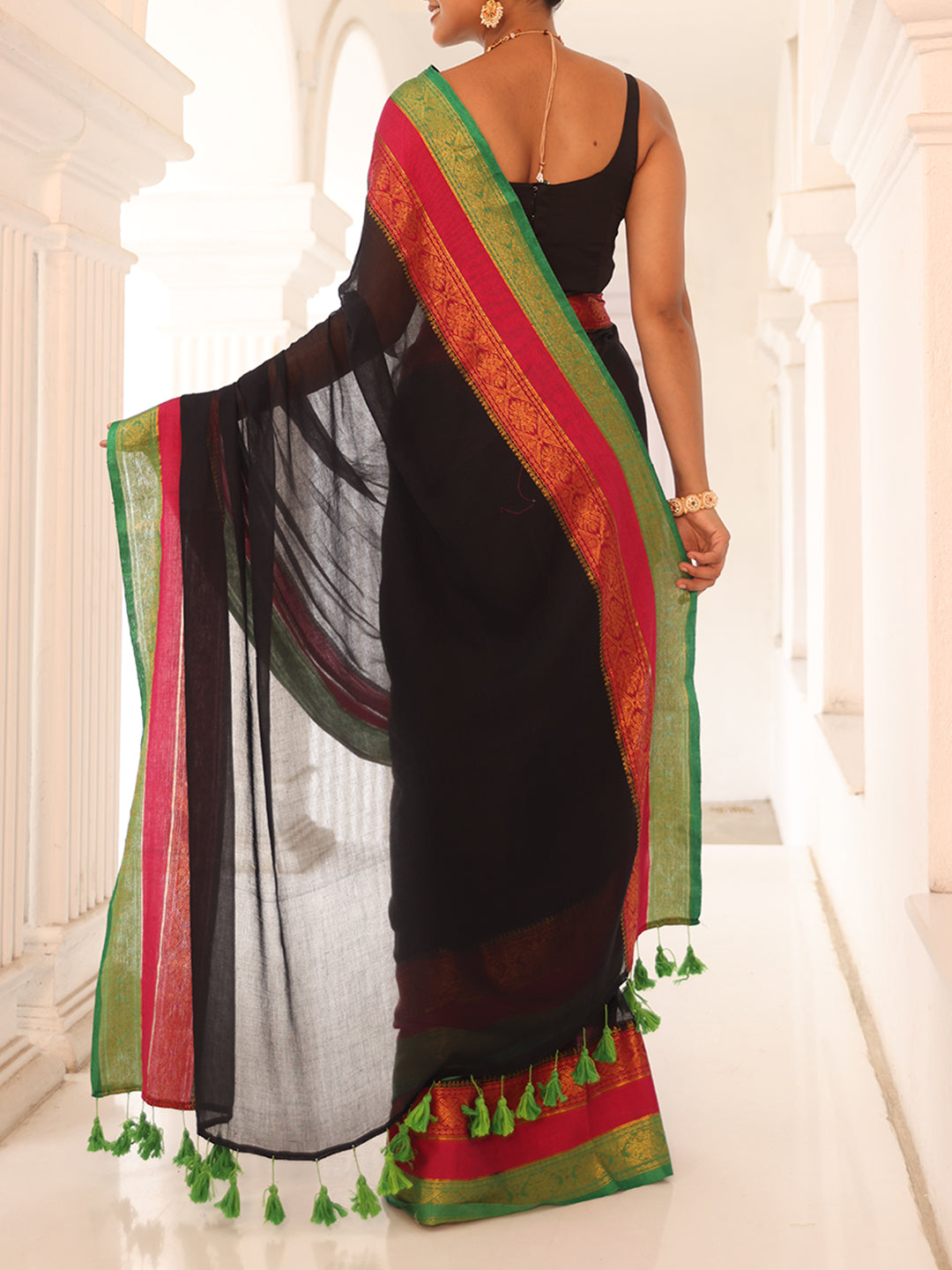 Black Mulmul Cotton Saree