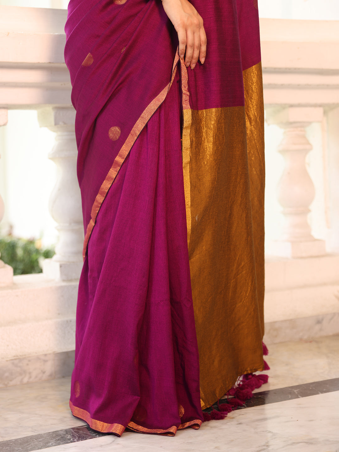 Purple Dots Mulmul Cotton Saree