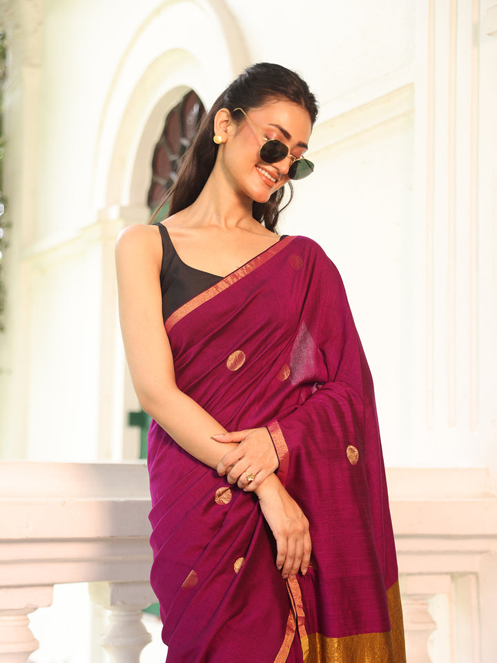 Purple Dots Mulmul Cotton Saree