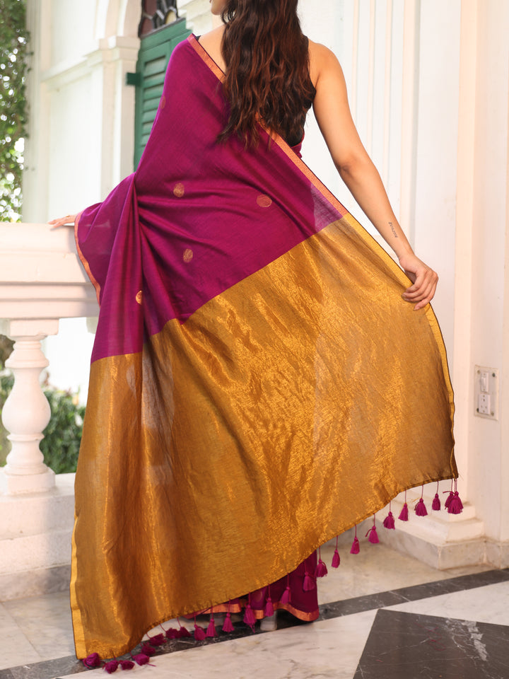 Purple Dots Mulmul Cotton Saree