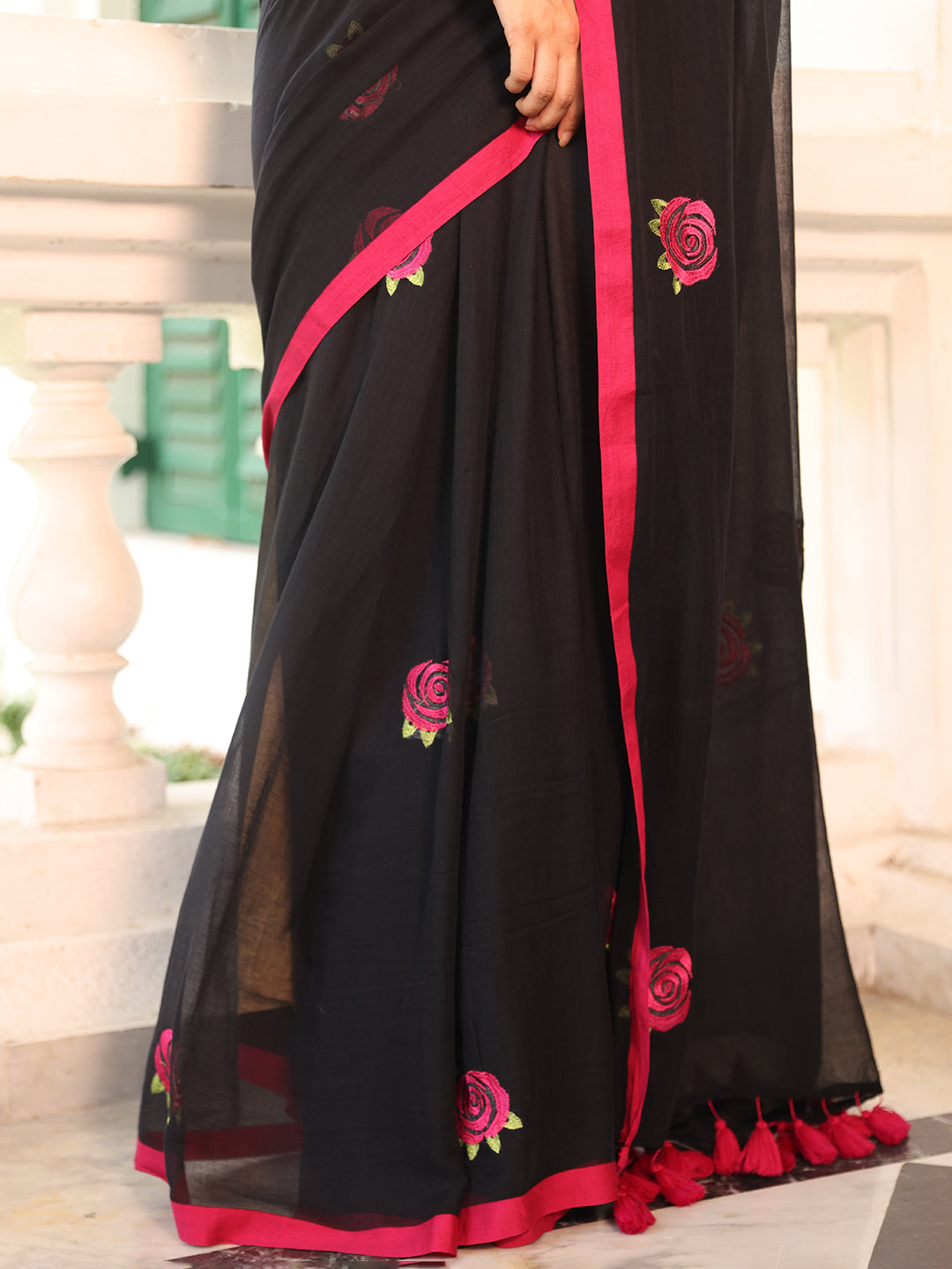 Black Rose Mulmul Cotton Saree