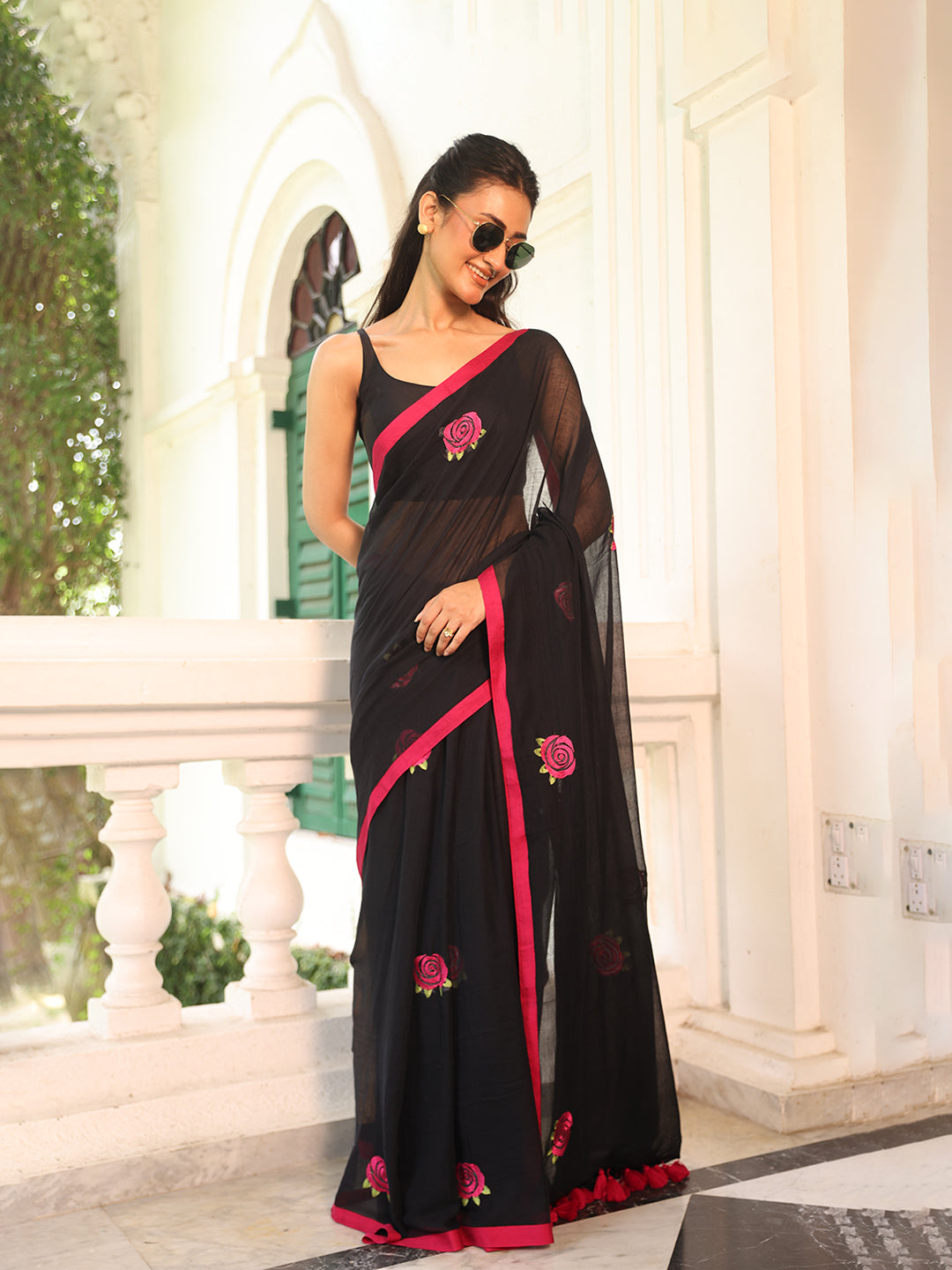 Black Rose Mulmul Cotton Saree