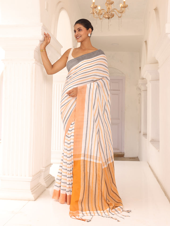 White Grey Cotton Saree