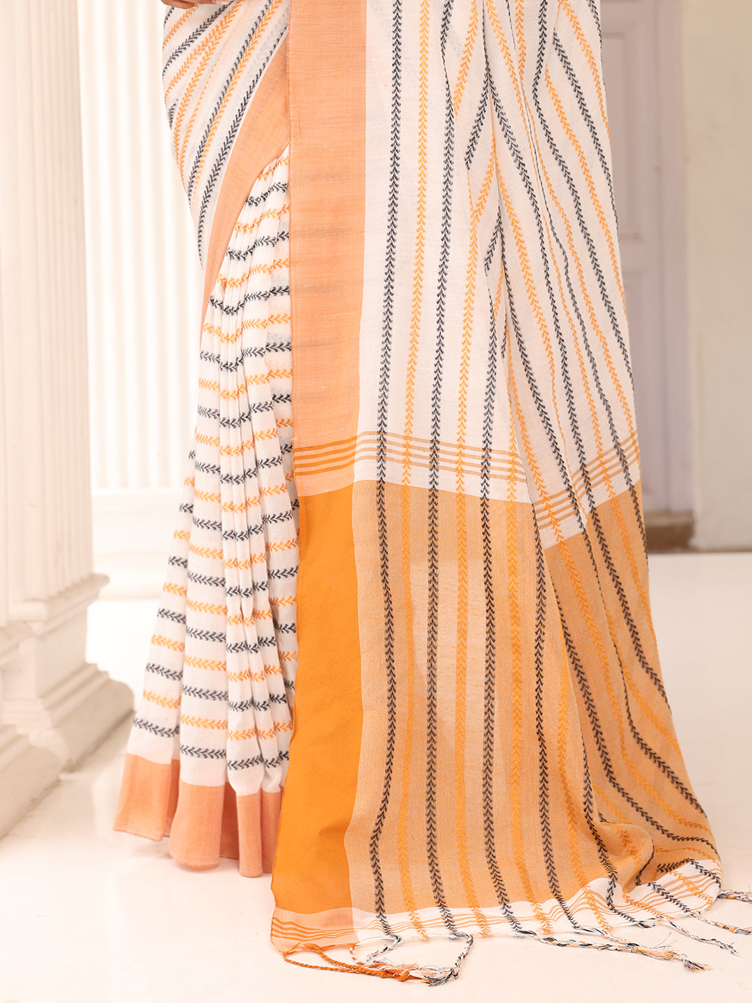 White Grey Cotton Saree