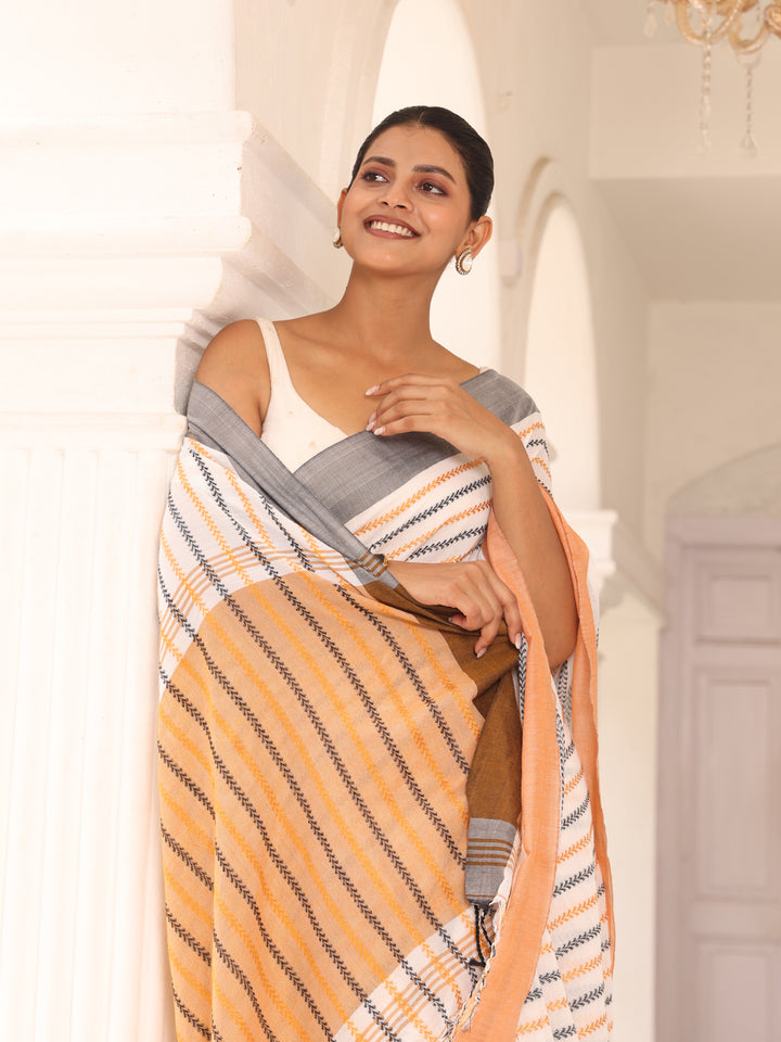 White Grey Cotton Saree