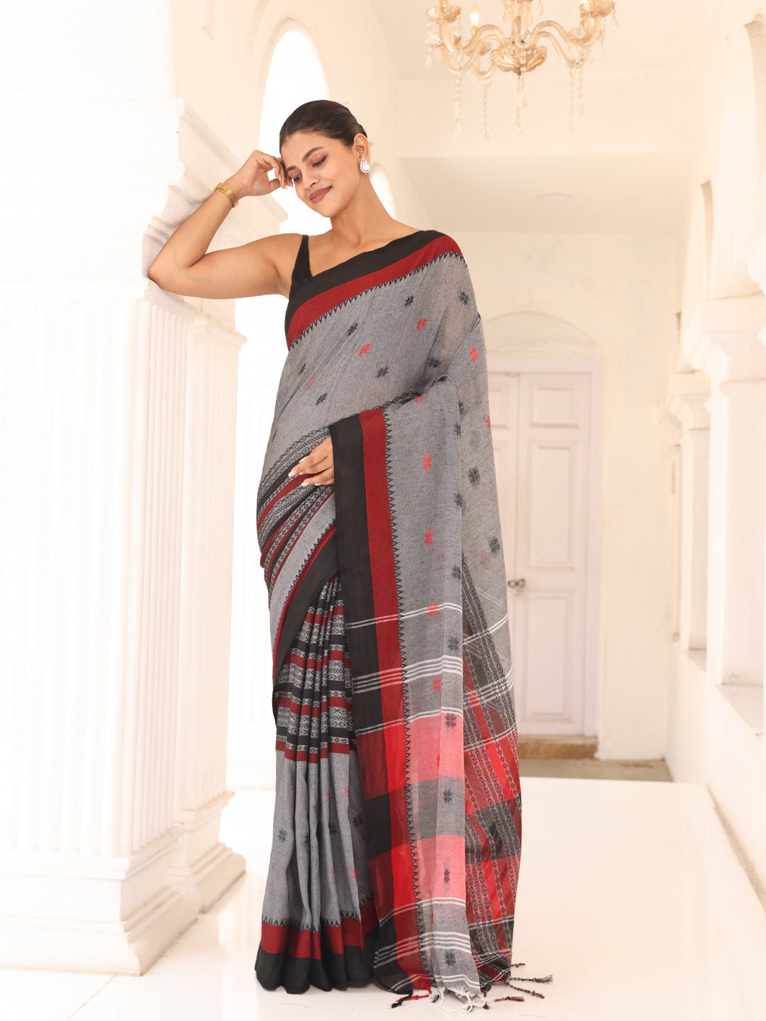 Grey Cotton Saree