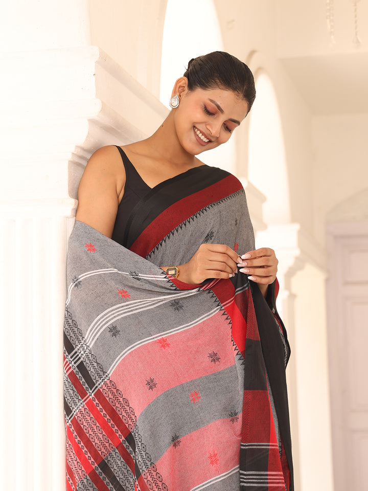 Grey Cotton Saree