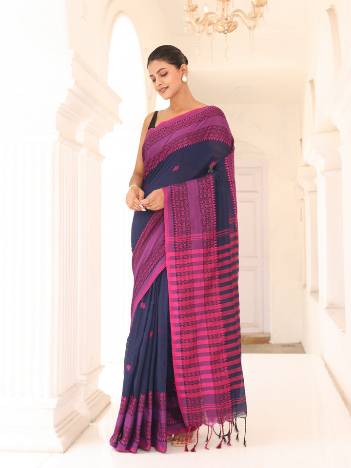 Navy Blue Cotton Saree