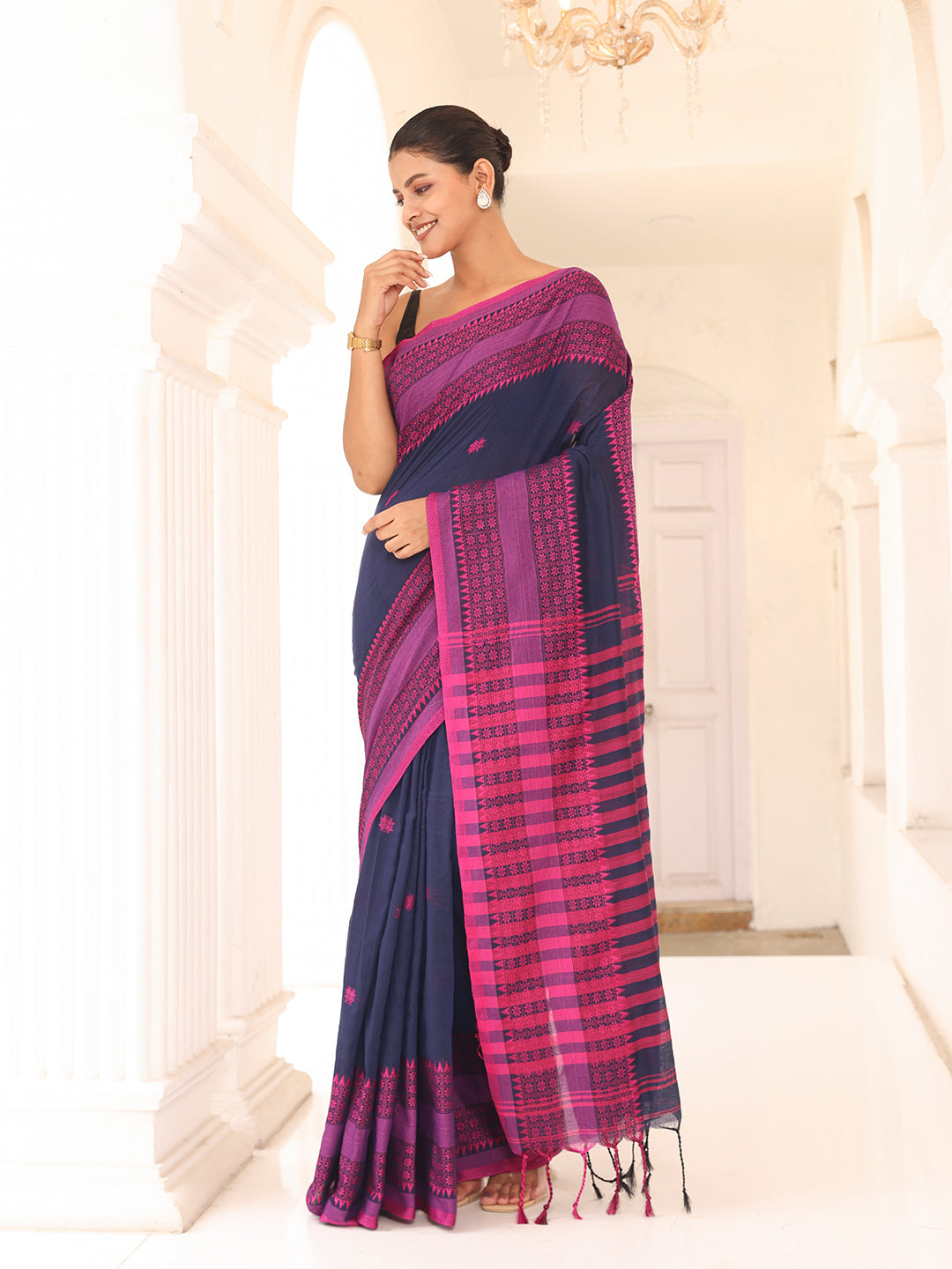 Navy Blue Cotton Saree