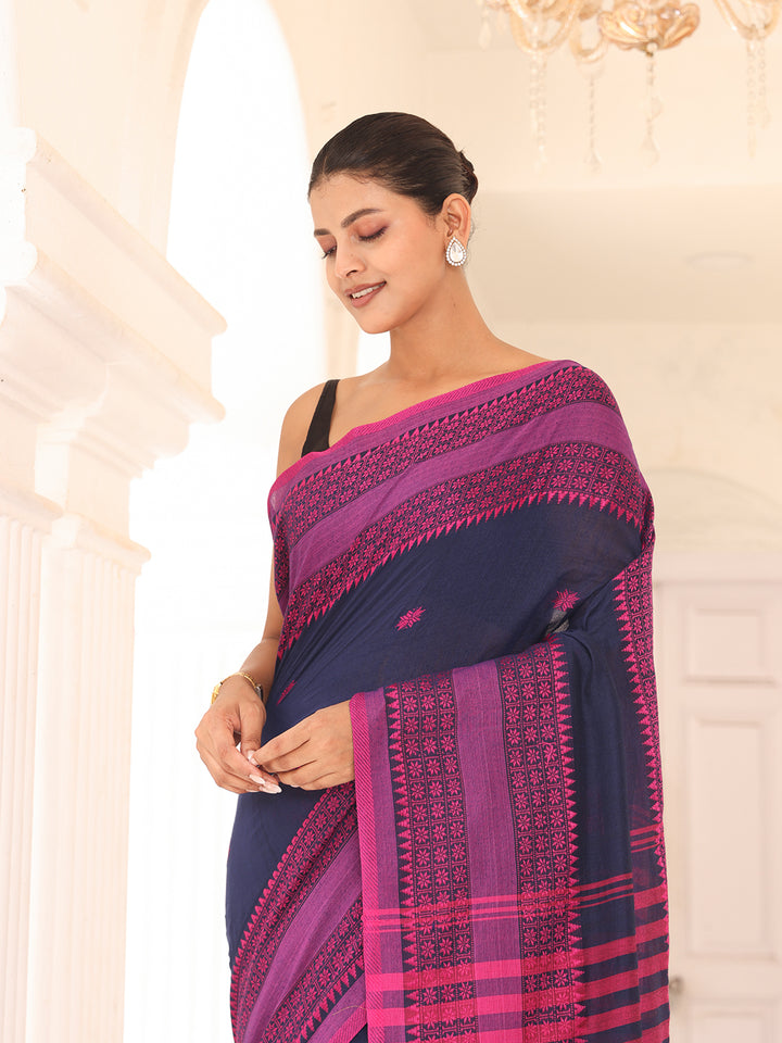 Navy Blue Cotton Saree