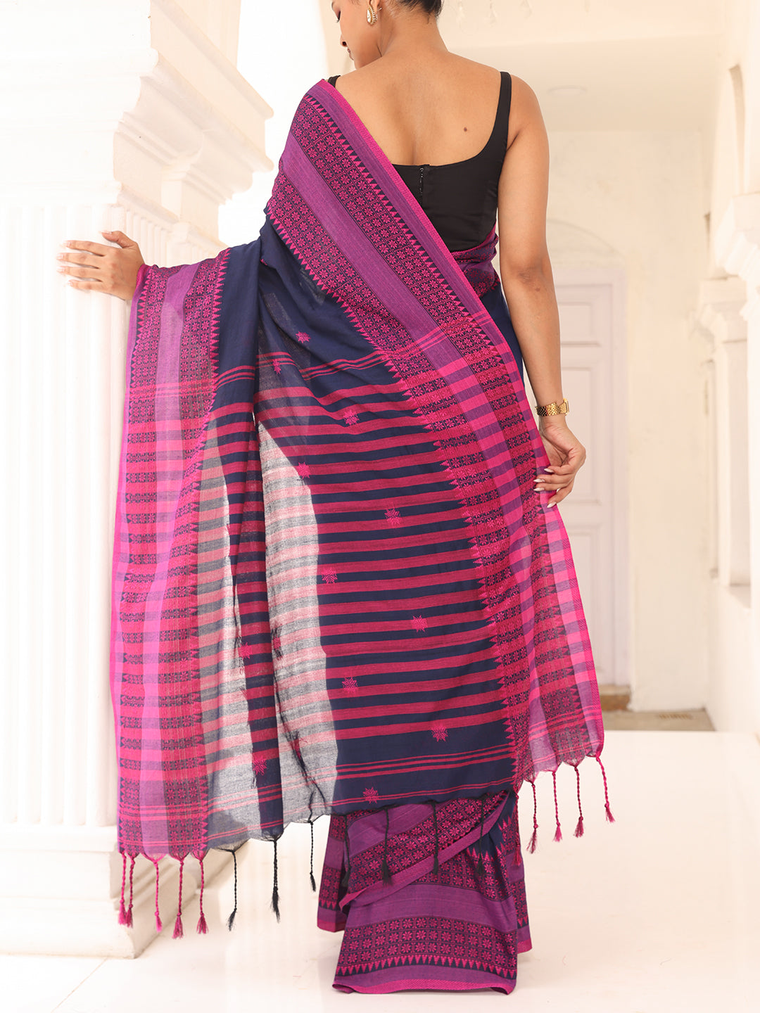 Navy Blue Cotton Saree