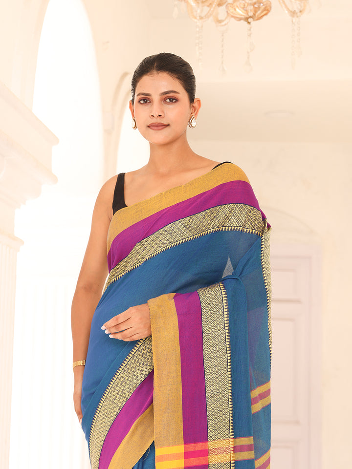 Blue Cotton Saree