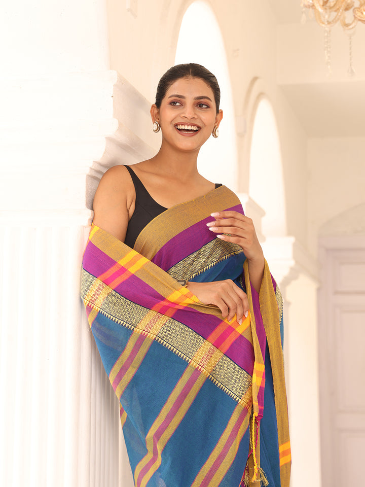 Blue Cotton Saree