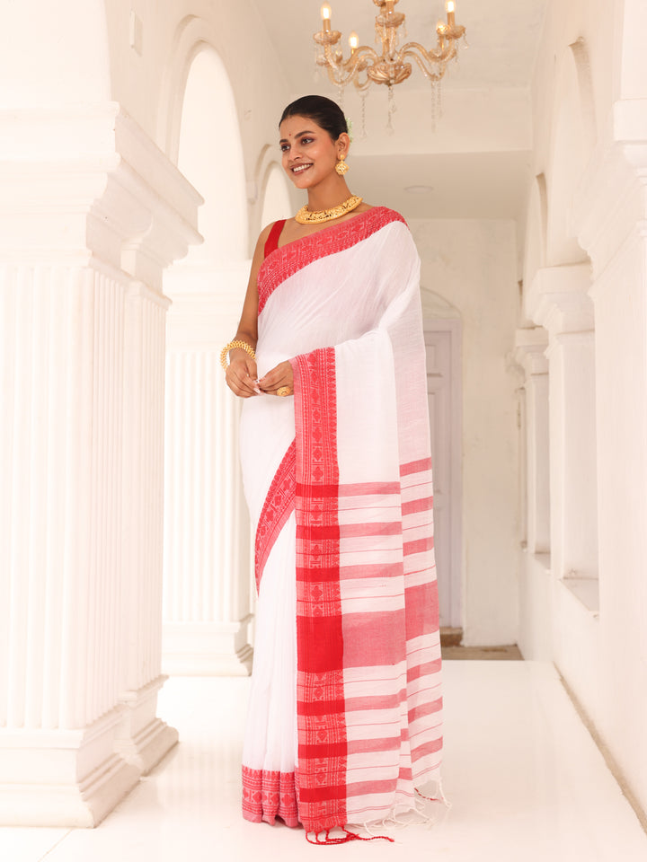 White Red Cotton Saree
