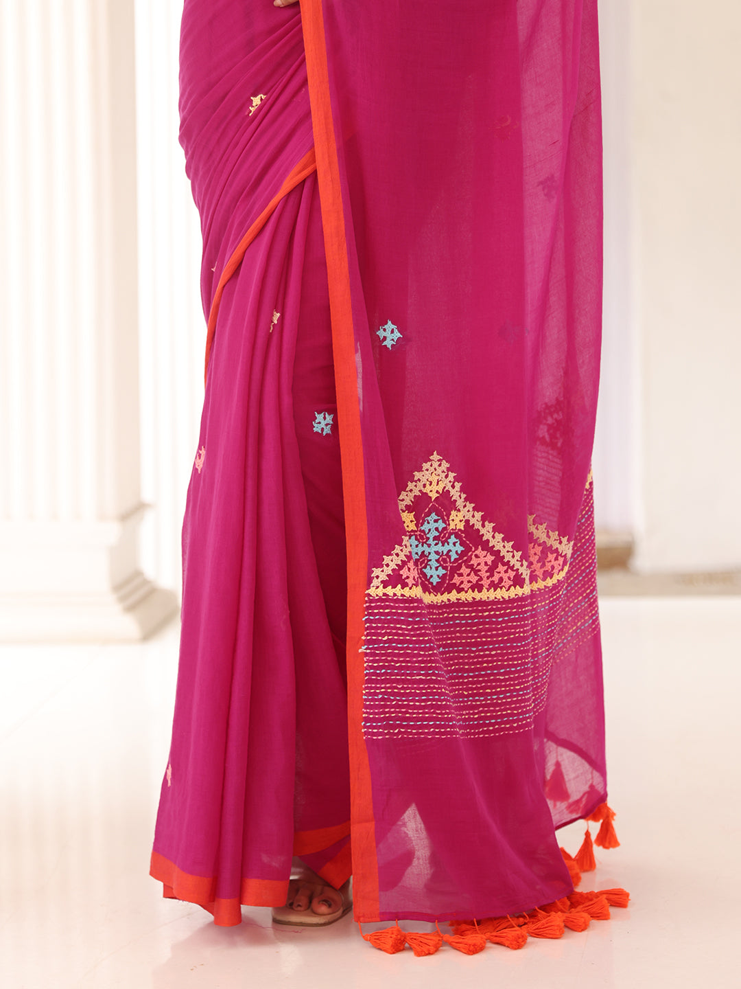Handwoven Pink Mulmul Cotton Saree