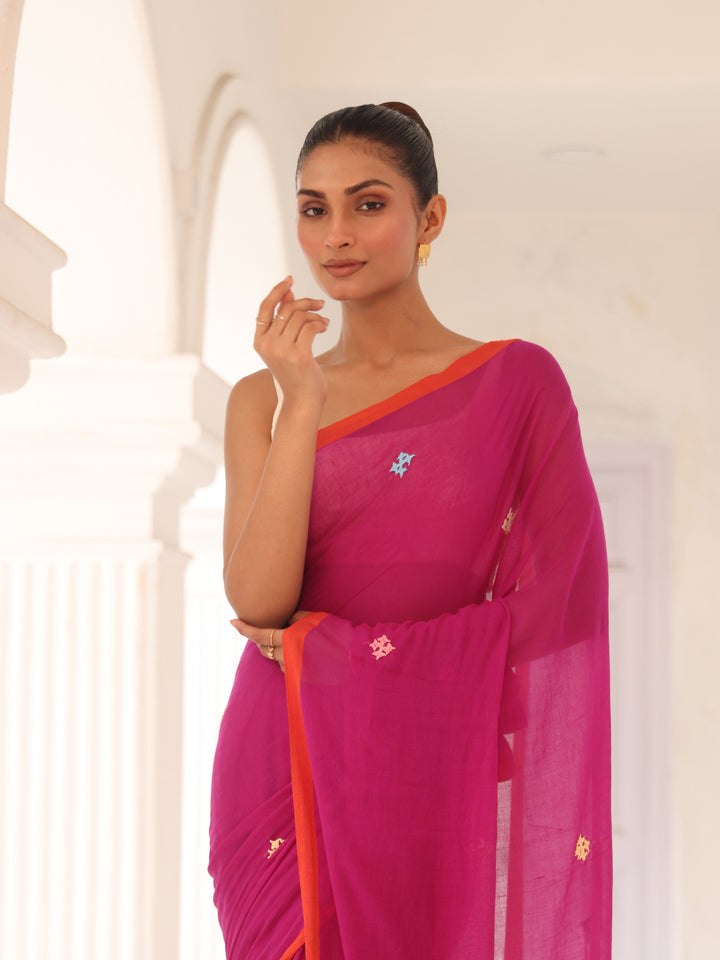 Handwoven Pink Mulmul Cotton Saree