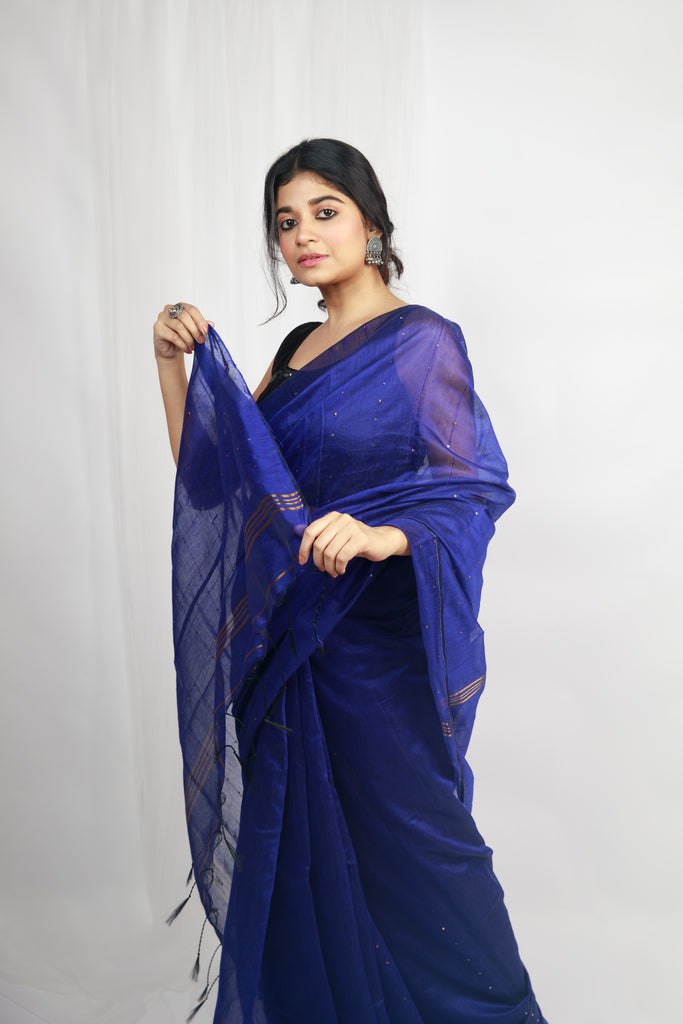 Handloom Cotton Jamdani Saree in Royal Blue : SPN5662