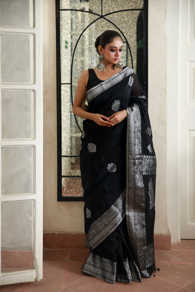 Himaja Black Silk Saree | Silk sarees, Saree, Black silk