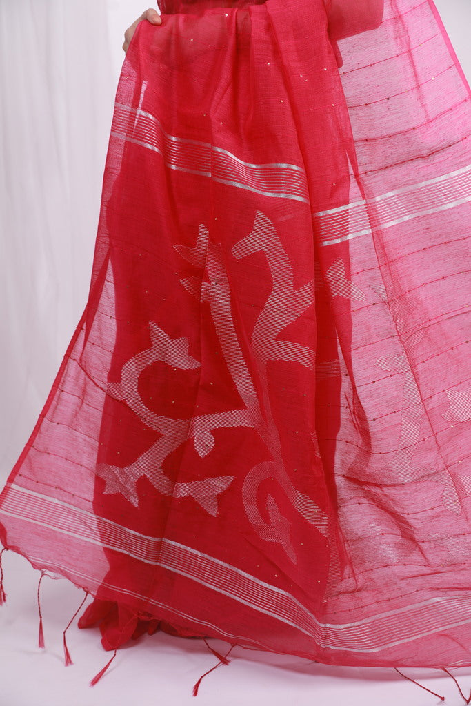 Pink Sequins Cotton Silk Saree