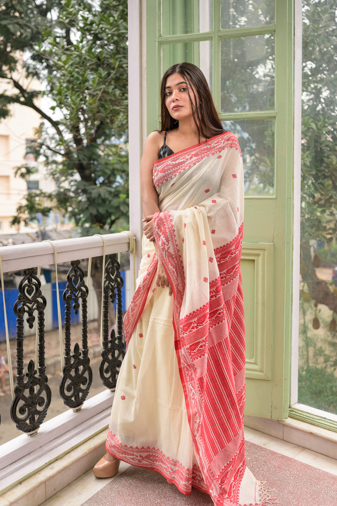 Off white outlet cotton saree